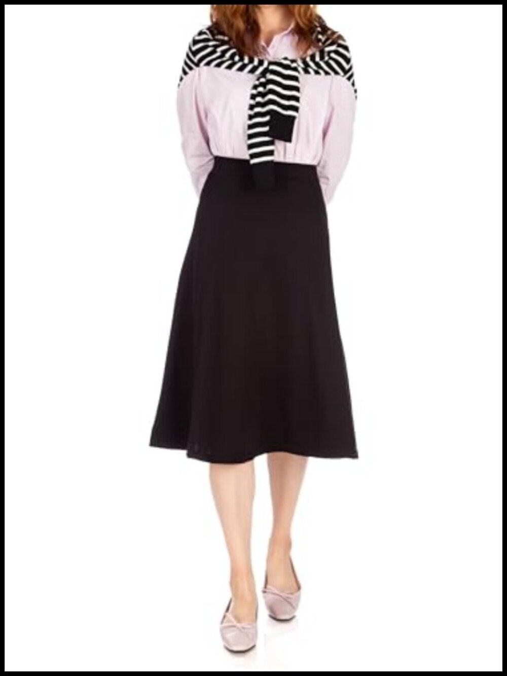 High Waist A-Line Flared Midi Skater Skirt Cotton Blend